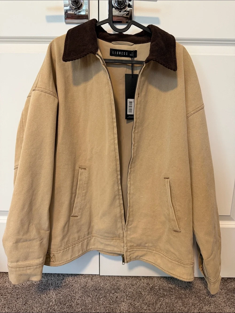 Lioness Tan Jacket with Dark Brown Corduroy Collar
